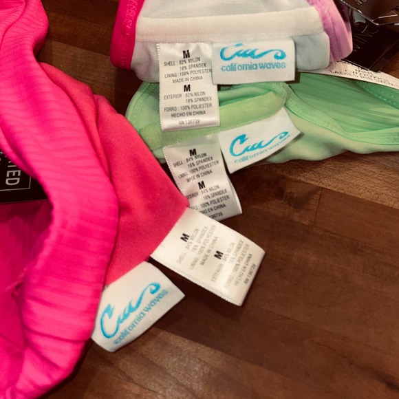 California Waves 3 piece bikini set pink/green/animal print medium - Picture 8 of 11